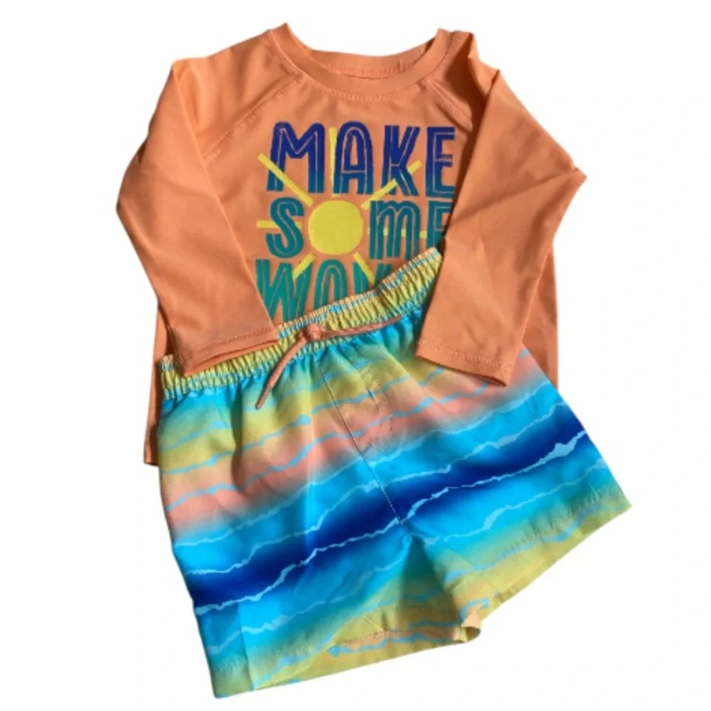 Jumping Beans Tropical Print “Make Some Waves” Swim Rashguard Set NWT  18mths